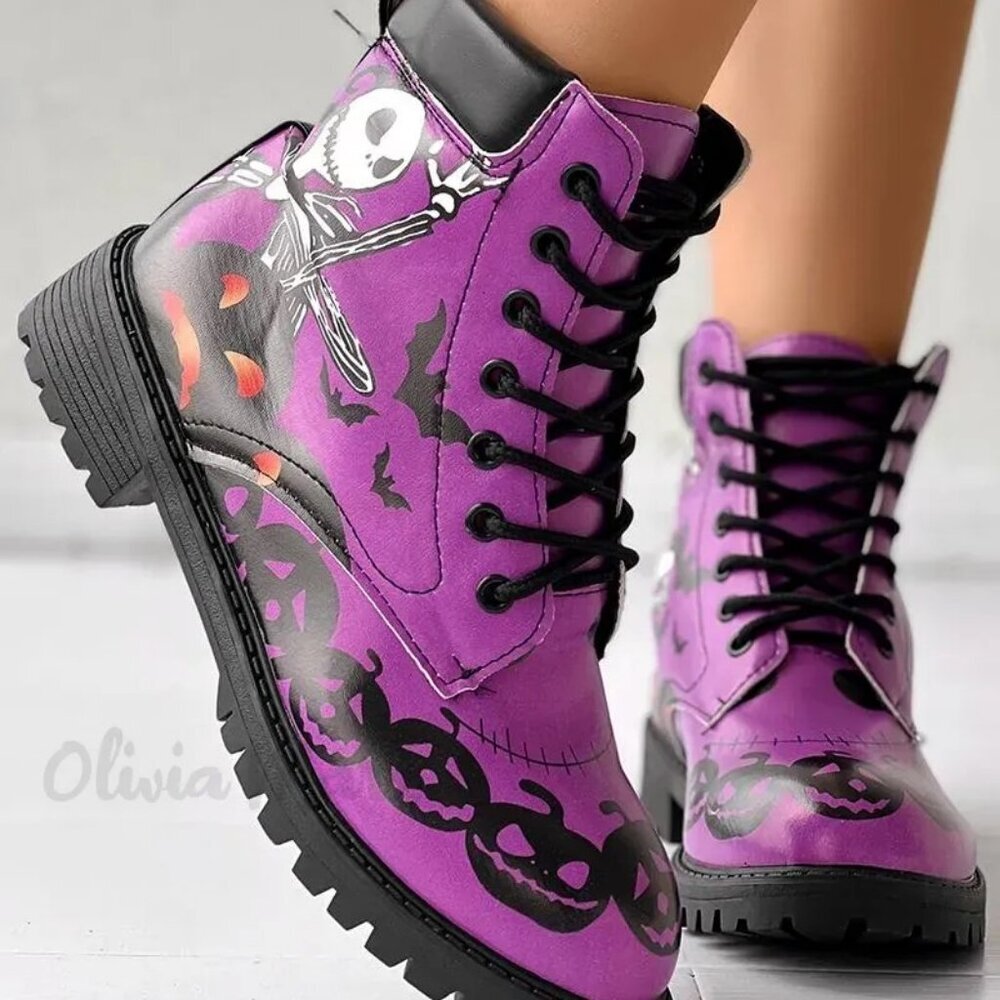 COMBAT BOOTS NIGHTMARE BEFORE CHRISTMAS SZ 7.5 JACK SKELLINGTON KAWAII SCARY - Picture 4 of 7